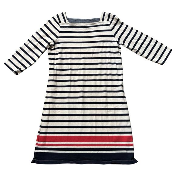 L.L. Bean Womens Square Neck Striped Tee Shirt Dress Multicolor Small 3/4 Sleeve - Picture 1 of 8